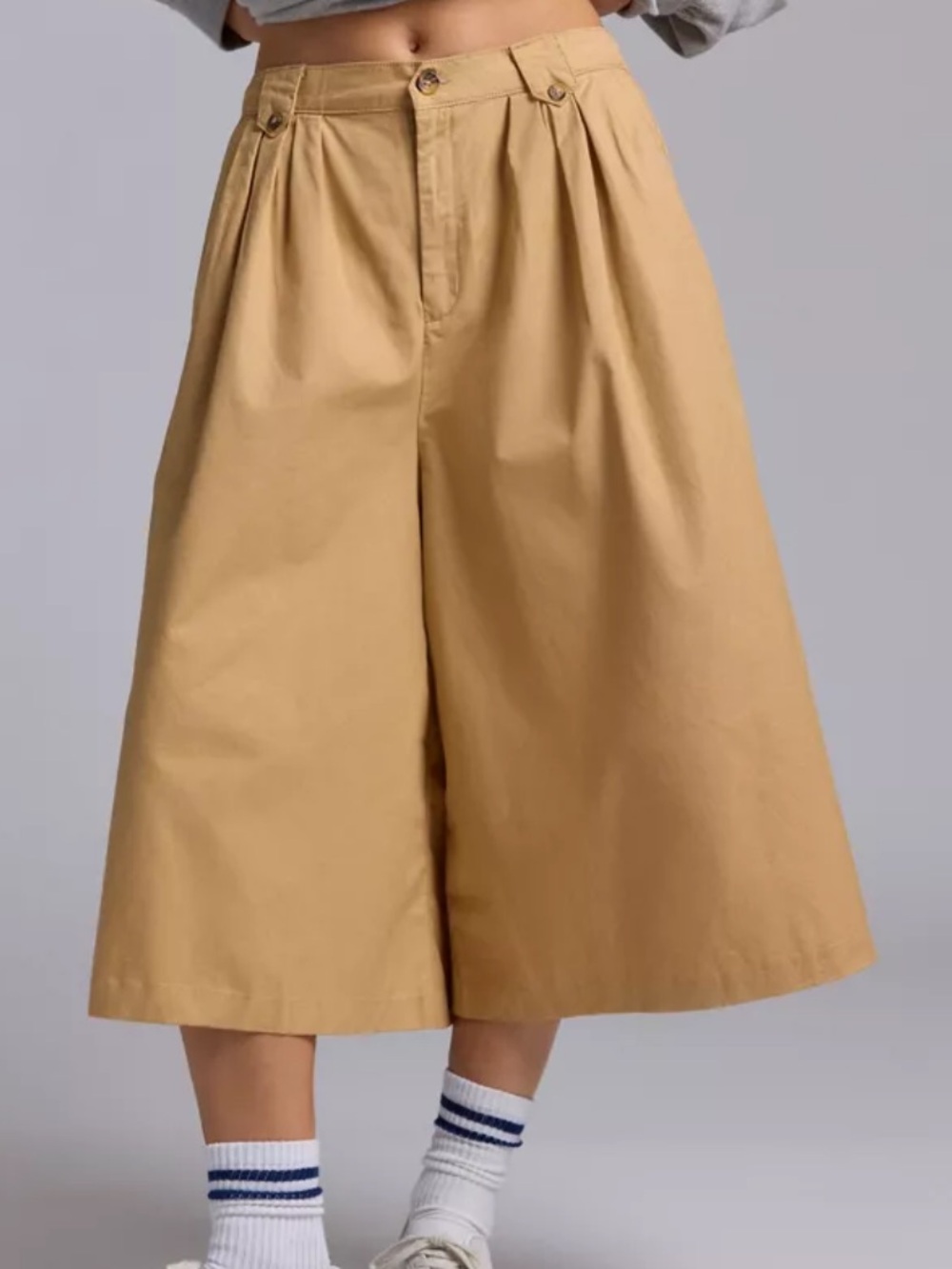 BDG Kari Twill Wide-Leg Cropped Culotte Golden Khaki - Picture 2 of 10